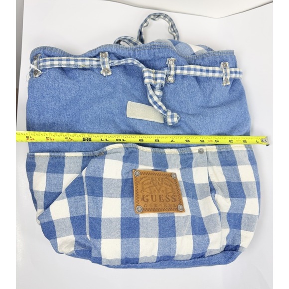 Vintage Baby Guess Denim Gingham Backpack Purse Y2K Rare Logo Bag Blue - Picture 14 of 16